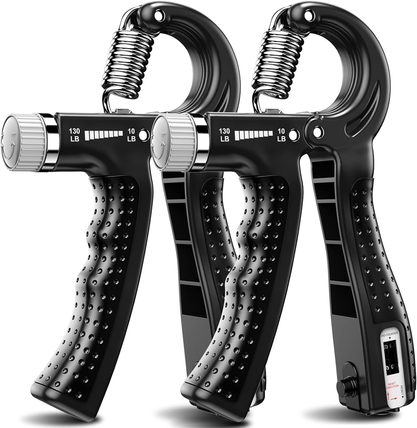 Alephneta PulleyPro™ hand grips for resistance training with adjustable weight settings.