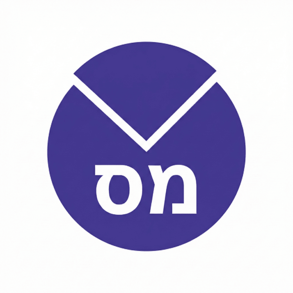 לוגו מַס עם עיצוב מינימליסטי בצבע סגול, מייצג שירות חישוב מס וירטואלי.