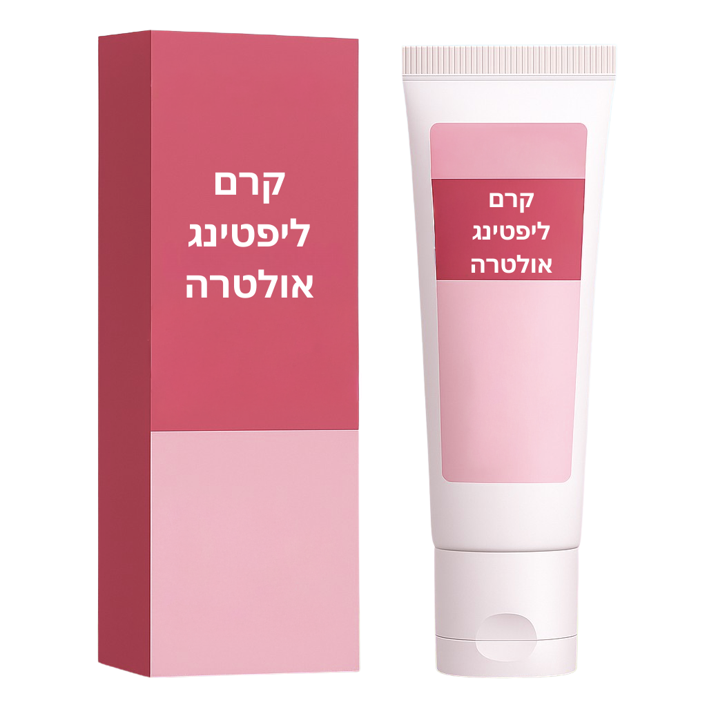 קרם ליפטינג אולטרה אריזת מוצר עם טיובה וגרפיקה צבעונית.