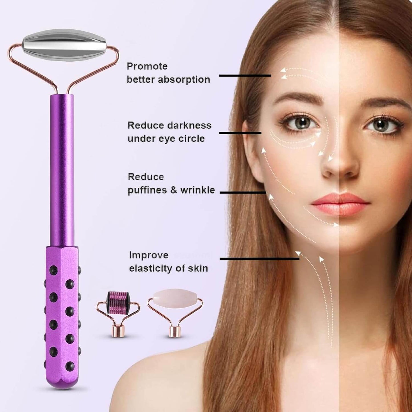 AlephNeta – רולר פנים 4 ב-1 עם אבני גרמניום וראשים מתחלפים, מכשירי טיפוח עור יוקרתיים.