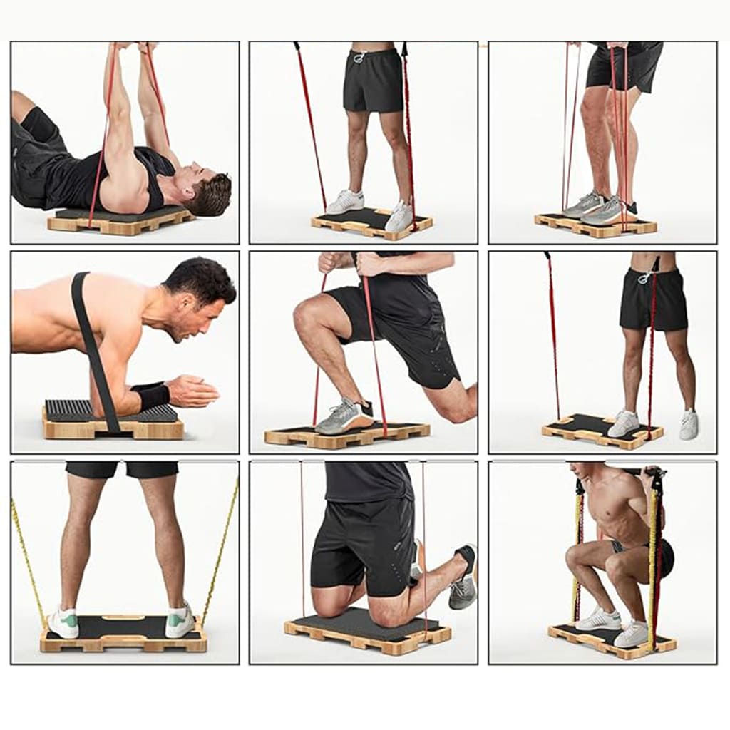 AlephNeta BalanceFlow exercises for improving balance, coordination, and core strength on a wooden board.