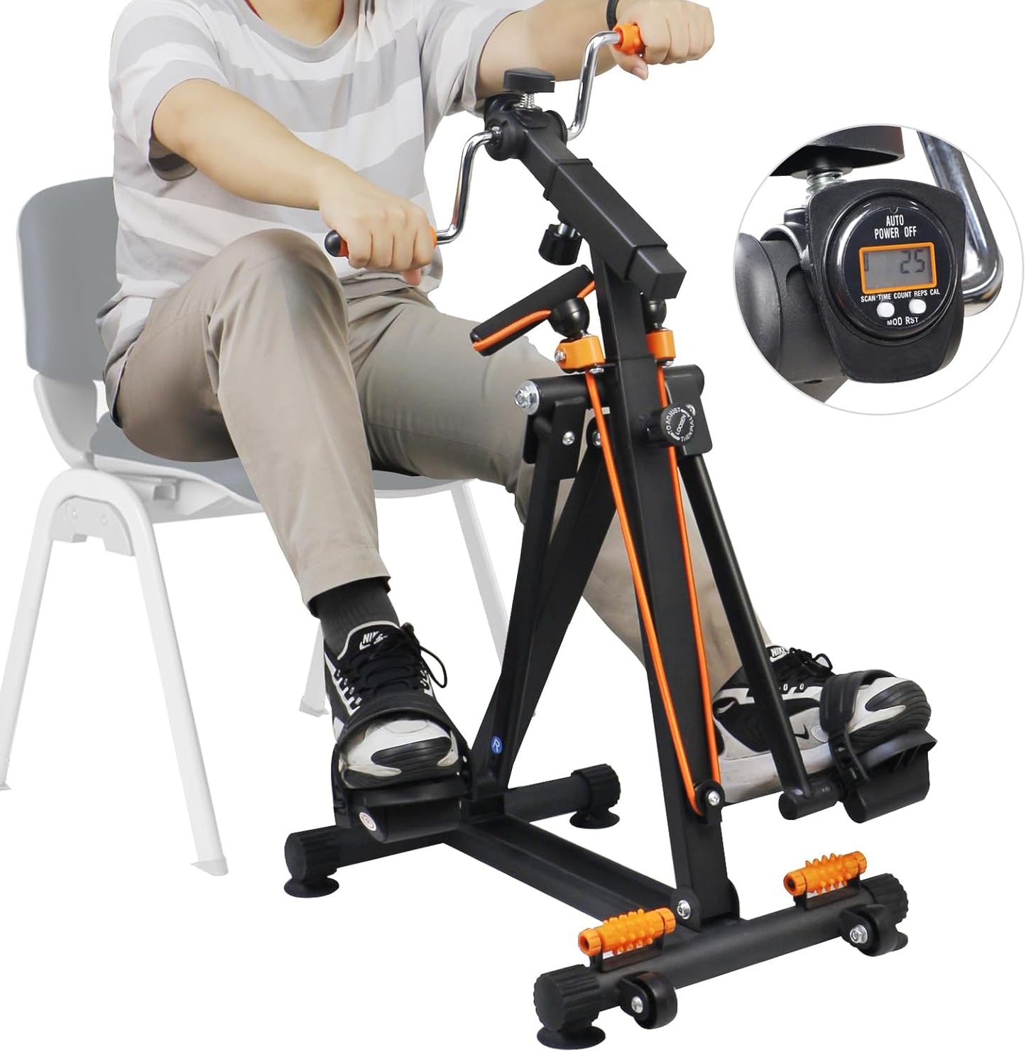 Alephneta FlexCycle™; a low-power pedal device for seated exercise, enhancing circulation and mobility for adults.