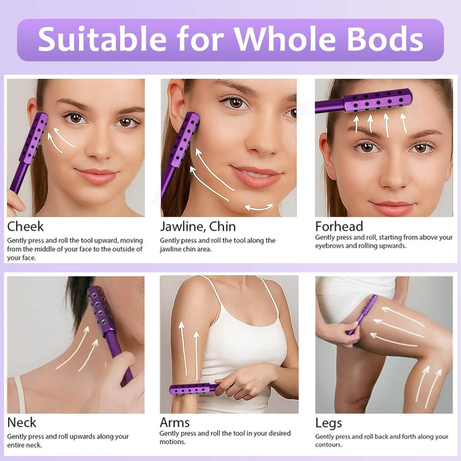 AlephNeta – רולר פנים 4 ב-1 עם אבני גרמניום וראשים מתחלפים, מתאים לכל חלקי הגוף.